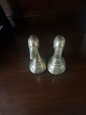 Pair of Brass Duck Head Bookends - Metallic Gold Tone